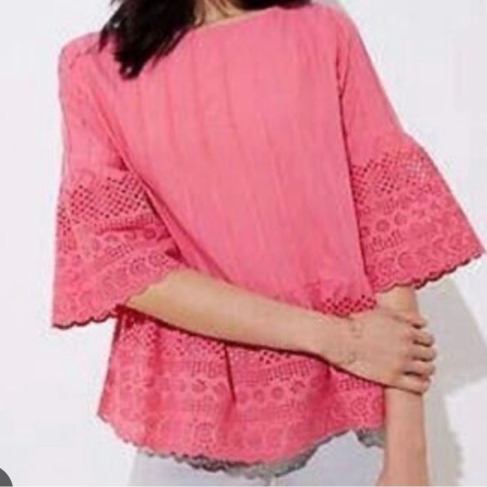 Loft pink melon babydoll eyelet blouse